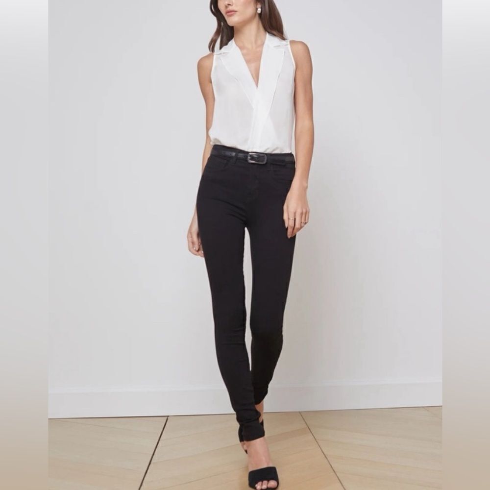 L'AGENCE Marguerite Skinny High Rise Jeans Noir Black Size 27